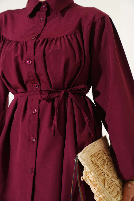 Chest Pleated Shirt Plum