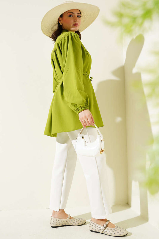 Göğüs Büzgülü Gömlek Yeşil