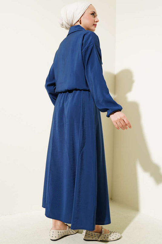 Two Piece Suit with Chest Pocket and Skirt, Navy Blue