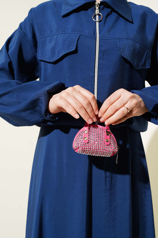 Two Piece Suit with Chest Pocket and Skirt, Navy Blue