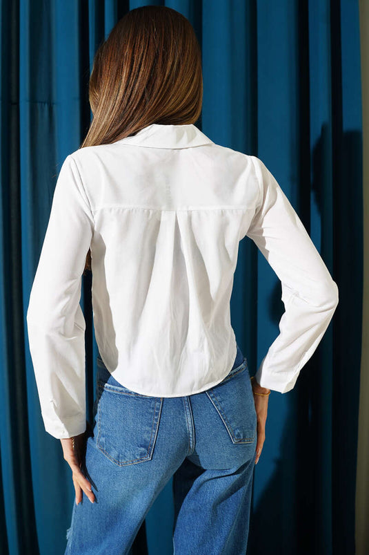 White Short Shirt with Chest Pocket Flap