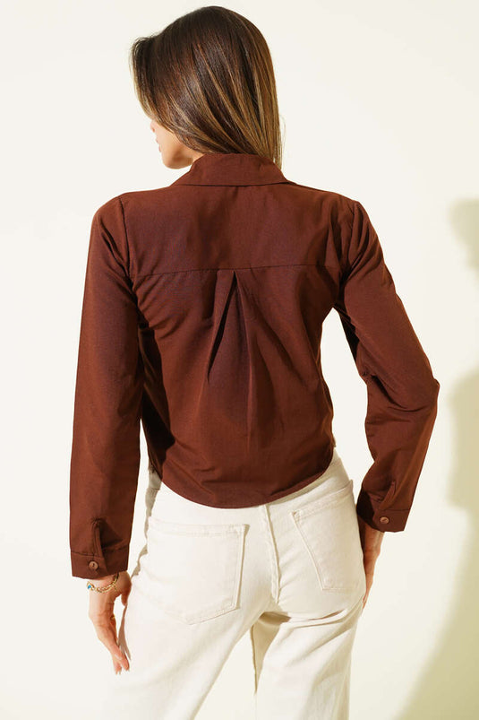 Short Shirt with Chest Pocket Flap, Brown