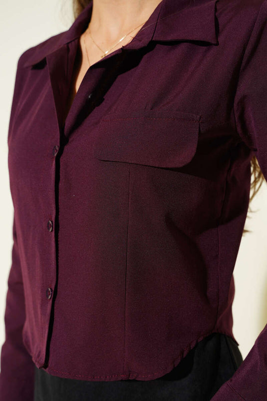 Short Shirt with Chest Pocket Flap, Plum