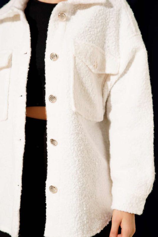 Göğüs Cepli Buklet Ceket Ekru