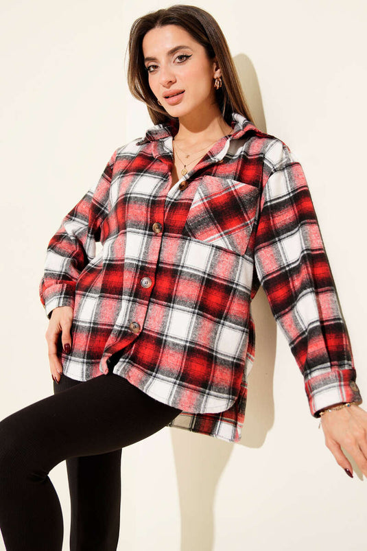 Chest-Pocket Checked Lumberjack Shirt Burgundy