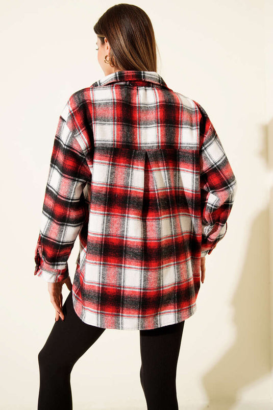 Chest-Pocket Checked Lumberjack Shirt Burgundy