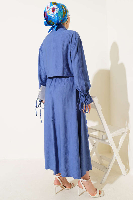 Costume deux pièces à jupe zippée et poche poitrine Indigo