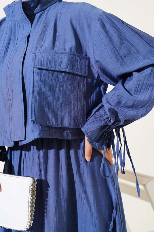 Costume deux pièces à jupe zippée et poche poitrine Indigo