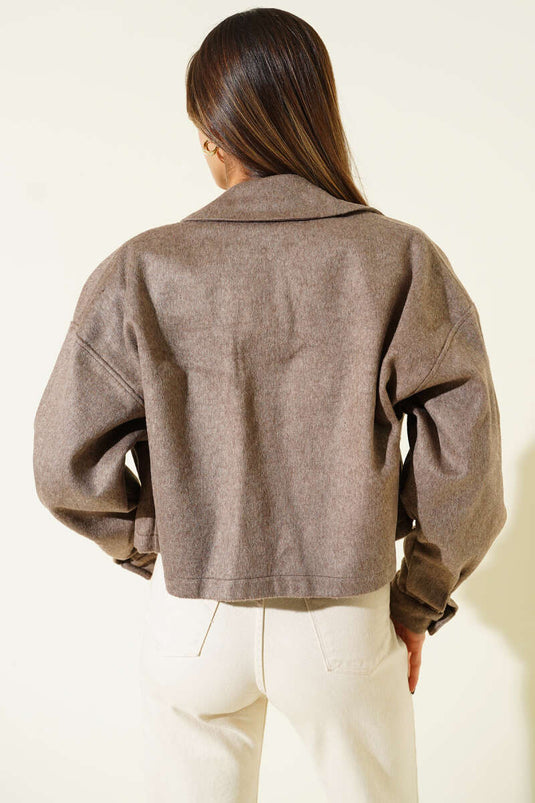 Short Cashmere Jacket with Chest Pocket, Mink Color