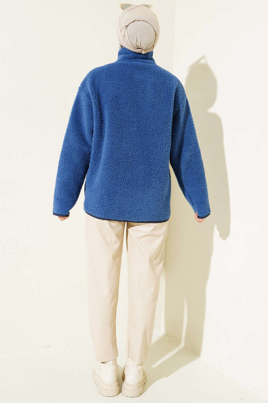 Indigo Plush Cardigan with Chest Pocket