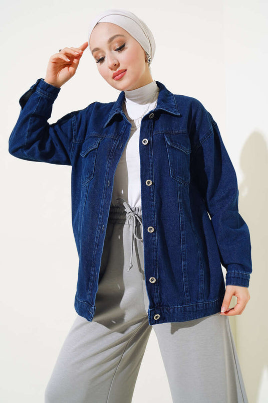 Chest Double Pocket Short Denim Jacket Denim