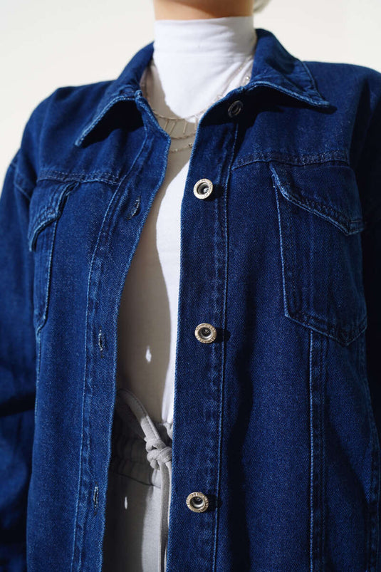 Chest Double Pocket Short Denim Jacket Denim