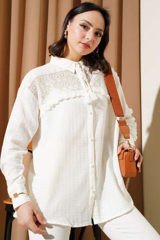 Lace Ruffled Blouse Ecru