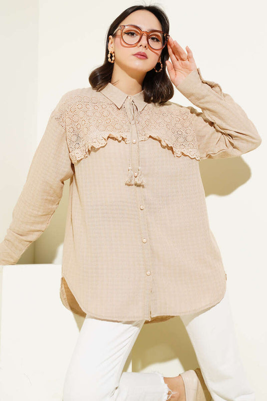 Lace Ruffled Blouse Latte