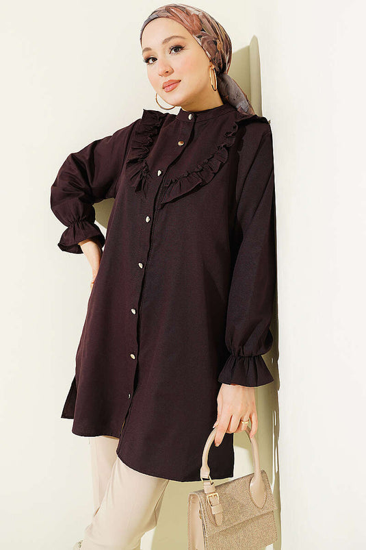 Chemise avec volants poitrine couleur prune