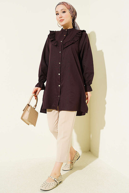 Chemise avec volants poitrine couleur prune