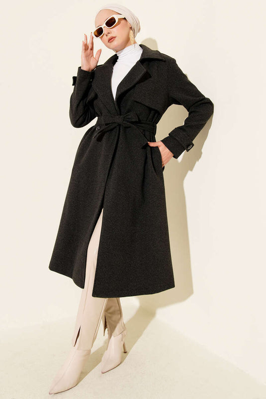 Manteau en cachemire avec détail buste, gris fumé