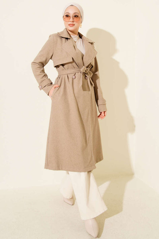 Manteau en cachemire avec détail au buste, couleur vison