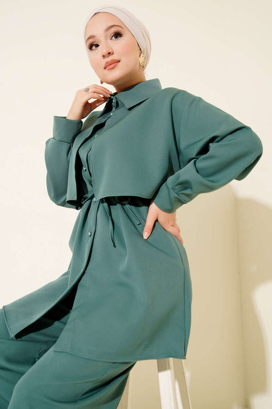 طقم من قطعتين مع حزام للصدر والكتفين، لون أخضر بترولي