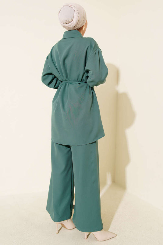 طقم من قطعتين مع حزام للصدر والكتفين، لون أخضر بترولي