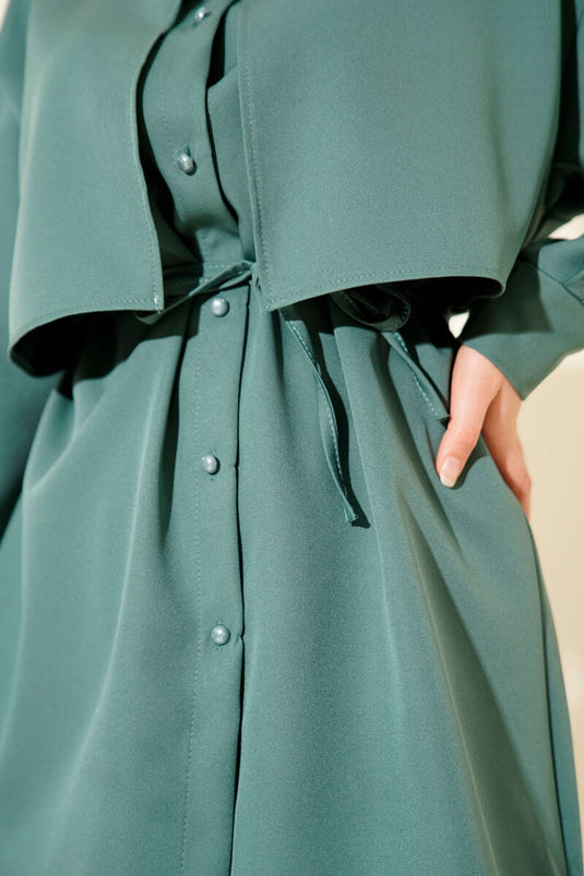 طقم من قطعتين مع حزام للصدر والكتفين، لون أخضر بترولي