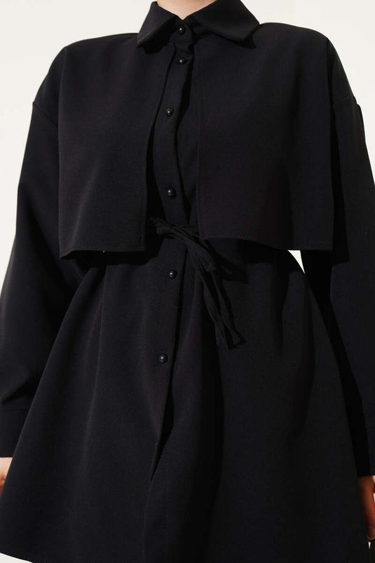 Maillot deux pièces noir avec ceinture en corde et pièce de poitrine