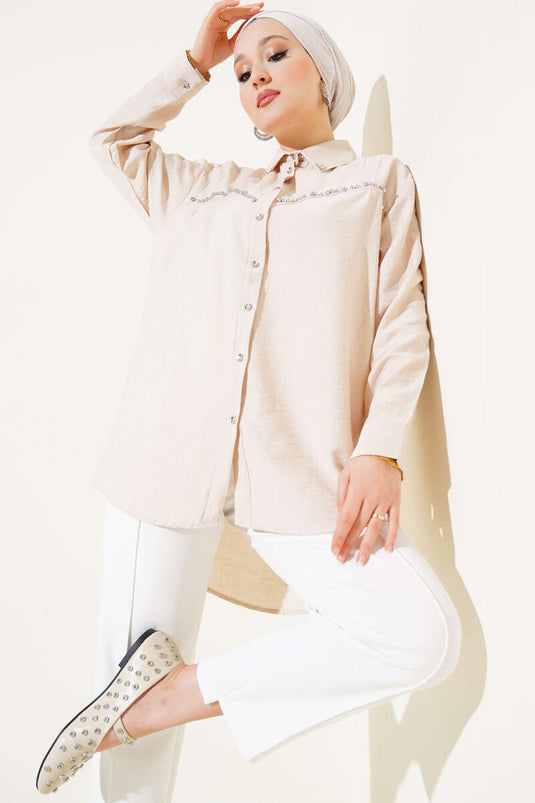 Chest Stone Lined Shirt Beige
