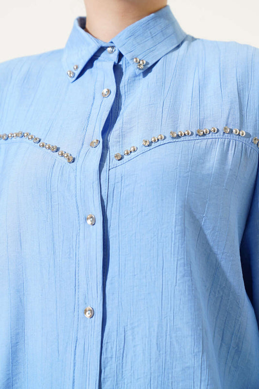 Chest Stone Lined Shirt Blue