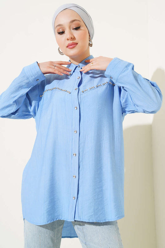 Chest Stone Lined Shirt Blue