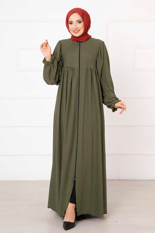 Abaya avec robe poitrine et manches froufrous Kaki