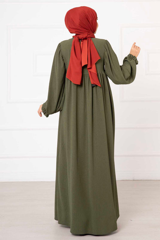 Abaya avec robe poitrine et manches froufrous Kaki