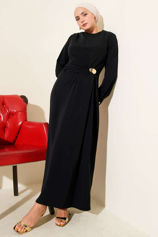 Evening Dress Navy Blue with Gold Accessories
