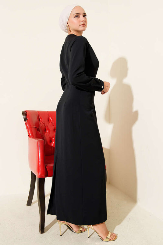 Evening Dress Navy Blue with Gold Accessories