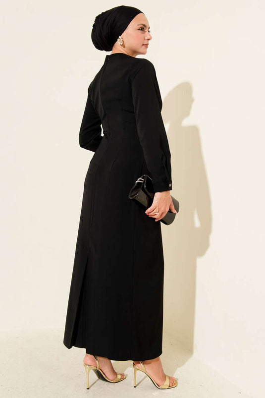 Evening Dress Black with Gold Accessories