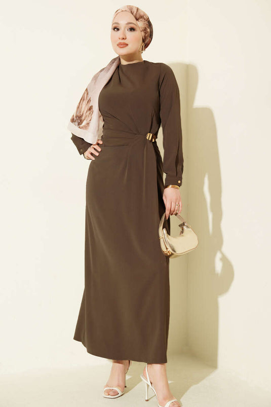Evening Dress with Gold Accessories, Mink