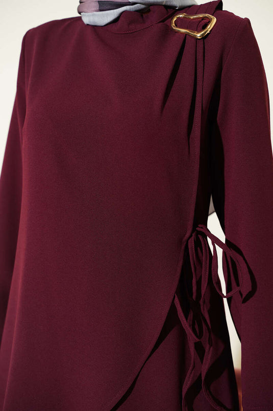 Burgundy Two-Piece Set with Gold Accessory and Drawstring