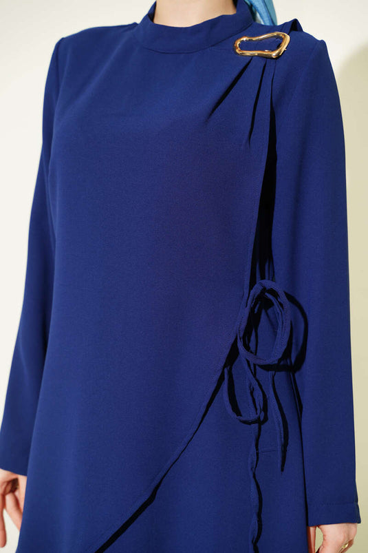 Navy Blue Two-Piece Set with Gold Accessories and Drawstring