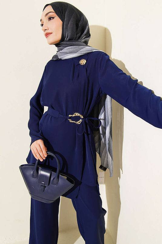 Ensemble double ceinturé avec accessoires dorés Bleu marine