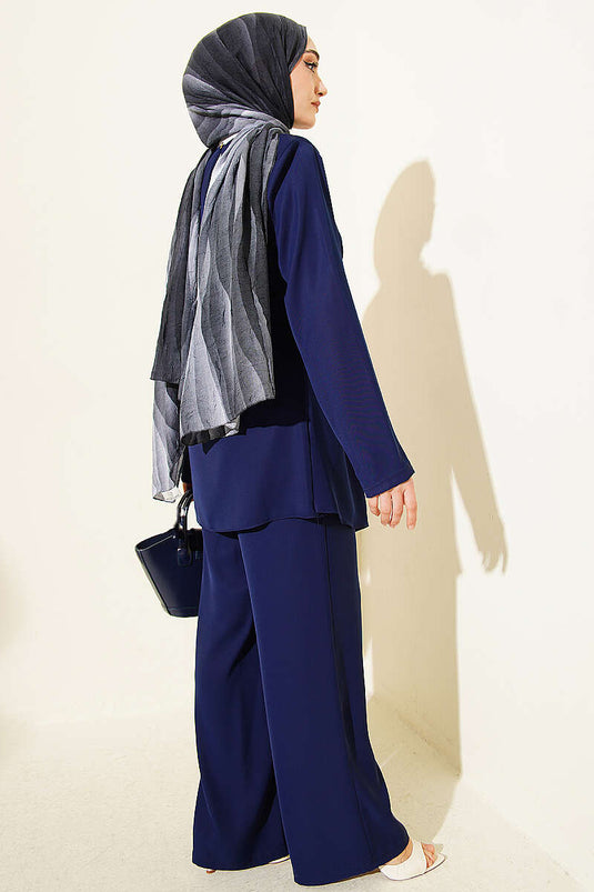 Ensemble double ceinturé avec accessoires dorés Bleu marine