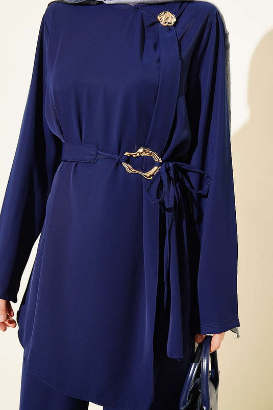 Ensemble double ceinturé avec accessoires dorés Bleu marine