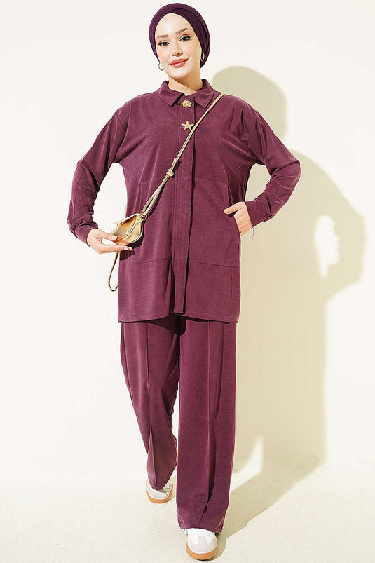 Gold Accessories Tencel Two-Piece Set In Plum