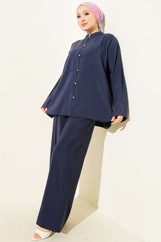 Ensemble double en modal Gold Brit à boutons bleu marine