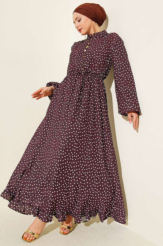 Robe à pois avec boutons Gold Brit, couleur café