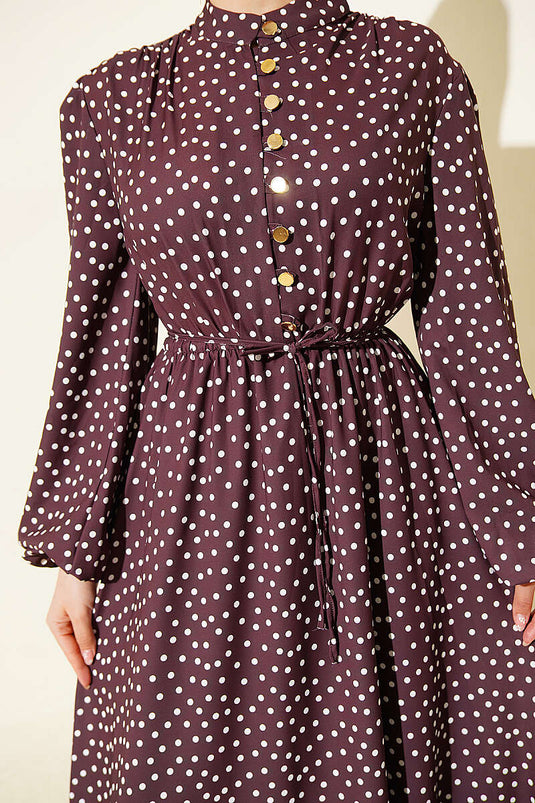 Robe à pois avec boutons Gold Brit, couleur café