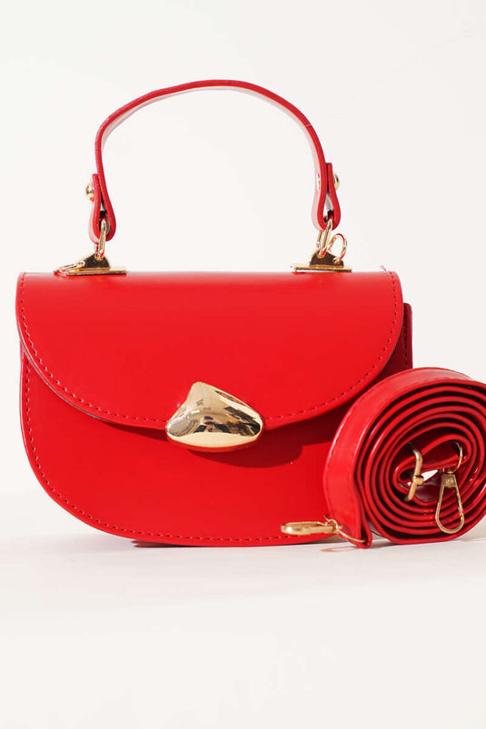 Baguette Bag Red with Gold Details