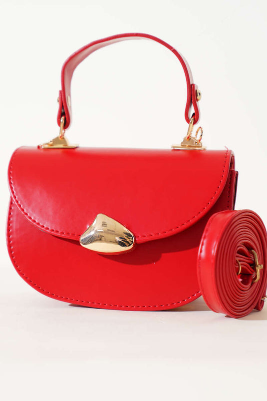 Baguette-Tasche, rot mit goldenen Details