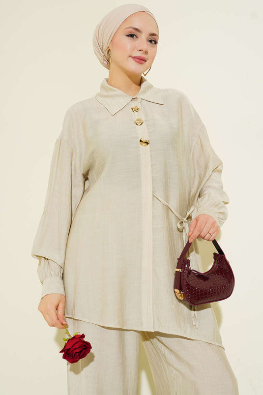 Gold Detaylı İp Bağlamalı İkili Takım Taş