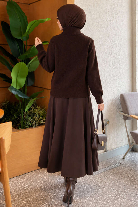 Gold Button Detail Knit Cardigan In Brown