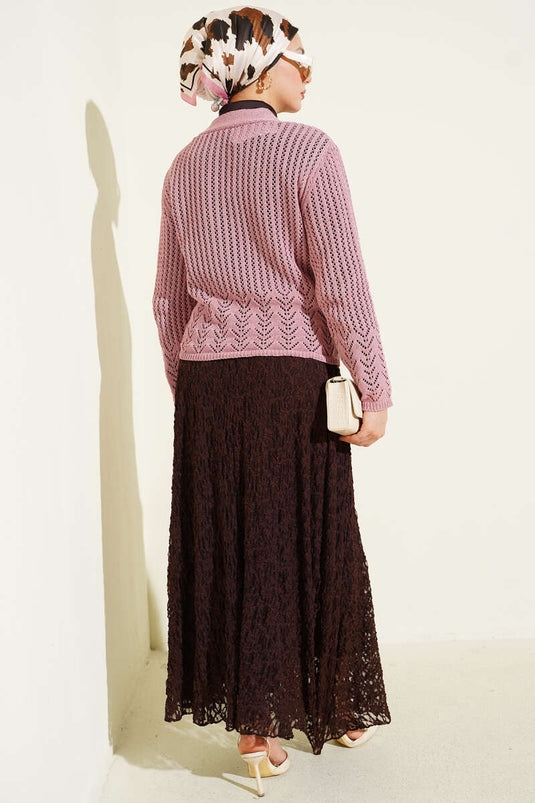 Gold Buttoned Openwork Short Knit Cardigan Galibarda