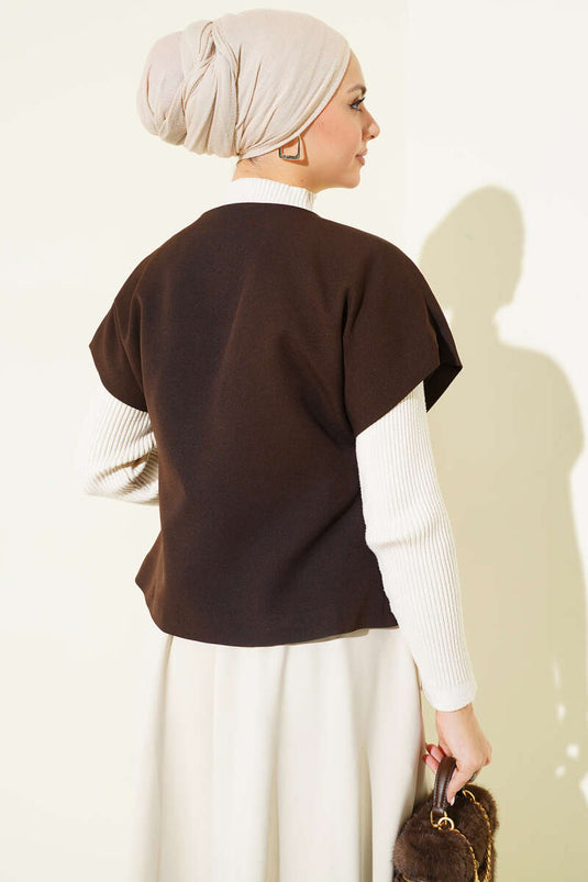 Basic Vest with Gold Buttons Brown